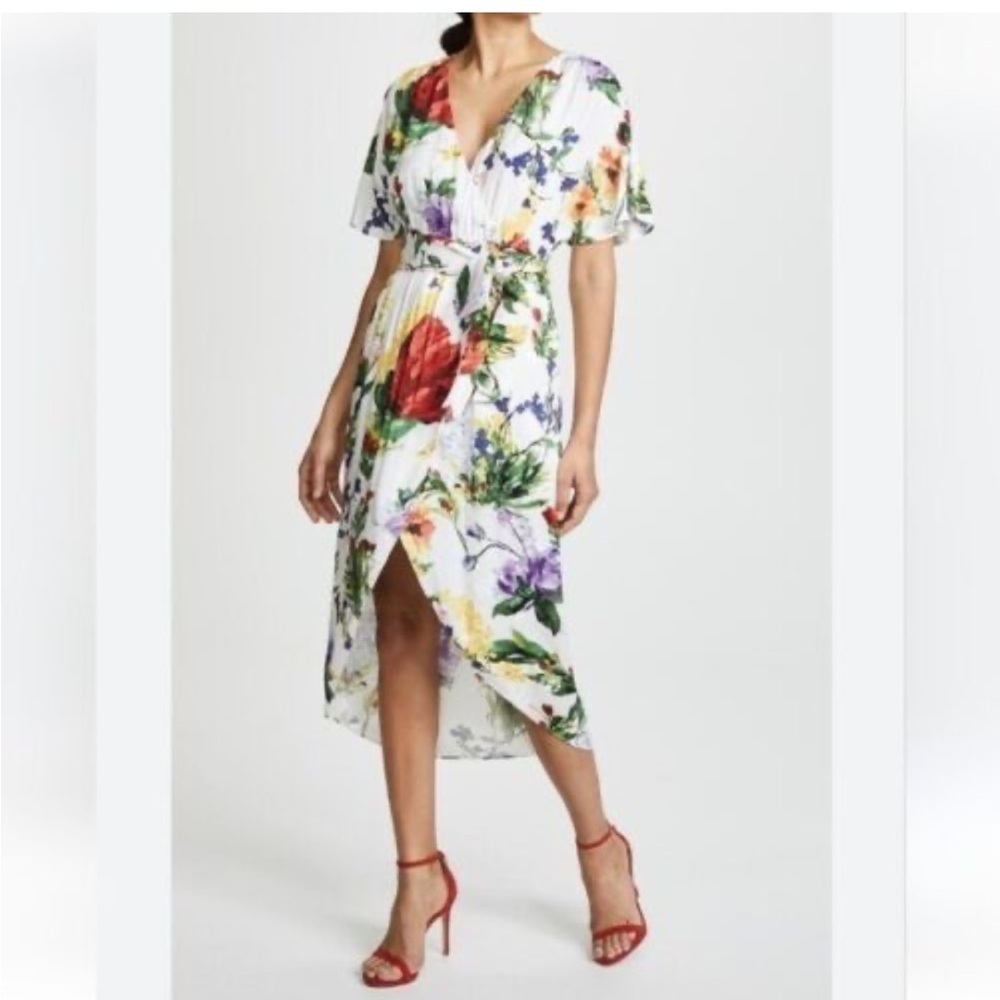 Alice + Olivia Red and White floral High Low Wrap babydoll Sundress clarine